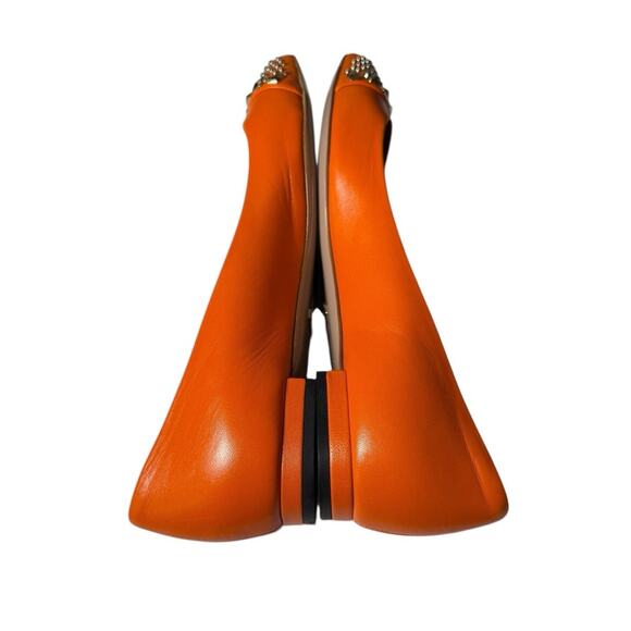 Gucci Pointed Toe Orange Leather Flats Silver Stud Toe Cap Slip On EU 37 US 7 - Picture 11 of 14